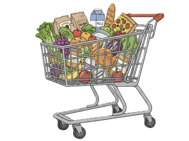 Smart grocery shopping list and meal planning cart icon